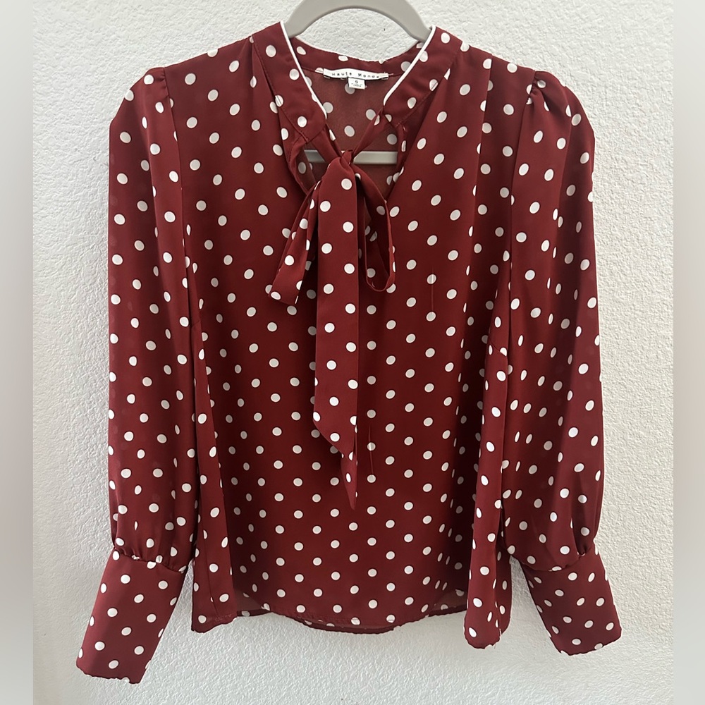 Burgundy Polka Dot Blouse